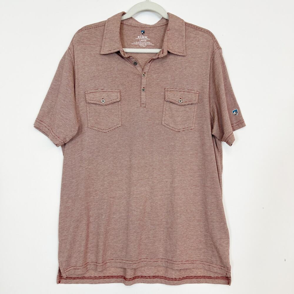 KUHL Short Sleeve Striped Rust Color Polo Shirt Men's Large